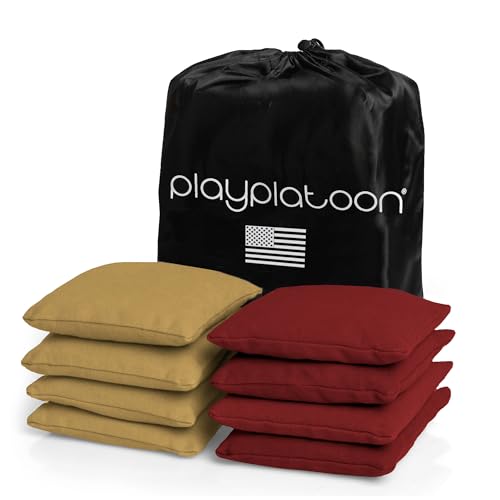 Play Platoon Cornhole Bags Weather Resistant- Set of 8 Regulation Bean Bags for Tossing- Official Professional Size & Weight Corn Hole Bags Two Color All Weather Cornhole Beans Bag Set with Tote Bag - color: Gold & Burgundy