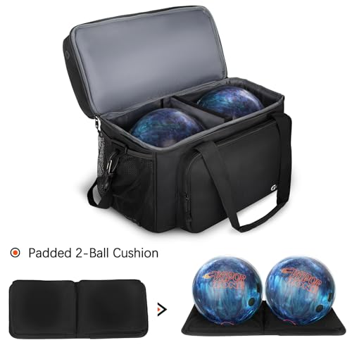 Goloni 2 Balls Bowling Bag with Ball Holder - Fits Bowling Shoes Up to Mens Size 16 and Accessories - color: Black