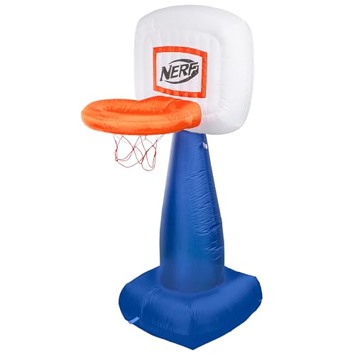 NERF AirHoop Kids Inflatable Basketball Hoop Set - Instant Blow Up Youth Mini Hoop + Foam Basketball - Plug in Inflation in 10 Seconds - 4.5' Feet Kids Toy Basket + 5" Inch Mini Ball