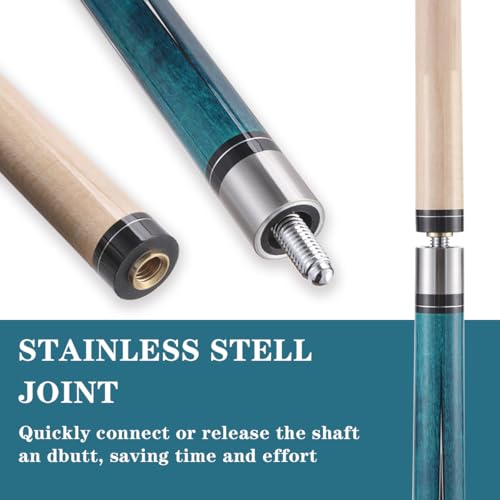 10mm11mm12mm13mm Billiard Pool Cue Stick Set, 20 oz 58 inch Canadian Maple Cue Stick Irish Linen Wrap, Cue Stick for Beginner, Commercial and Home Entertainment - color: 11mm Sky Blue with case