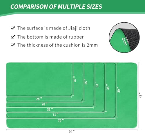 Large Tabletop Game Playmat - Poker, Mahjong, Card and Roleplaying Games - Water and Stain Resistant Non-Slip Desk Mat With Thick Stitched Edge Cushioned Rubber (240 * 120cm * 2mm) Green - color: Green, size: 240 x 120 x 0.2 cm