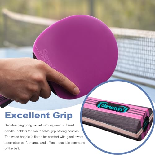 Senston 5-Ply Ping Pong Paddles Set – Premium Wood Table Tennis (Set of 2) with 3 Balls & Portable Carry Case – High-Control 2mm Sponge & Ergonomic Non-Slip Grip for Beginners & Family Play - color: Purple