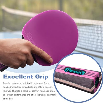 Senston 5-Ply Ping Pong Paddles Set – Premium Wood Table Tennis (Set of 2) with 3 Balls & Portable Carry Case – High-Control 2mm Sponge & Ergonomic Non-Slip Grip for Beginners & Family Play - color: Purple