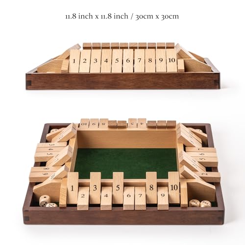11.8 Inch Shut The Box Dice Game, 2-4 Player Wooden Board Table Math Games, Classic Shut The Box Board Game