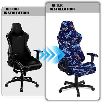 Suobstales Dragonfly Star Pattern Stretchable Gaming Chair Cover, Washable Anti-Scratch Slipcover with Armrest Protection, Cat Scratch Proof for Office and Computer Chairs - color: Dragonfly Star