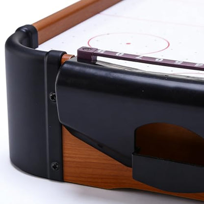 Table Air Hockey Game - Portable Wooden Mini Trampoline Game Tabletop Fun | Compact Air Hockey Desk for Adults, Family & Kids | Birthday Christmas New Year Parties for