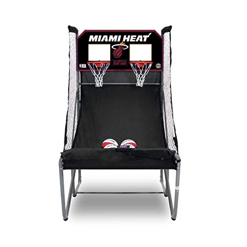 Pop-A-Shot - Home Dual Shot Arcade Basketball Game with NBA Graphics l Sensor Scoring l 16 Game Modes l 7 Balls l Foldable Storage l for All NBA Fans - style: Miami Heat
