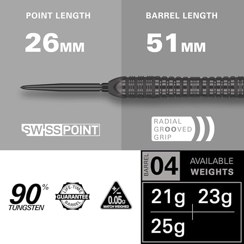 Target Darts Bolide Void 90% Tungsten Dart Set, Steel Tip Swiss Point Darts | 21G/22G/23G/24G/25G/25G | Professional Darts Sets, Black Darts, Swiss Point Tool Included - size: 23G, style: Barrel 04