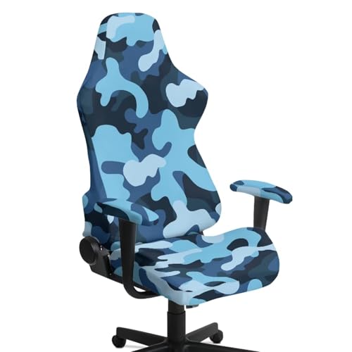 Blue Camo Gaming Chair Cover with Attached Arms 4 Pcs Stretchable Gaming Armchair Covers Non Slip Anti Cat Scratch Protection of Computer Gamer Chair Slipcovers Breathable for Home Office - color: Camo Blue