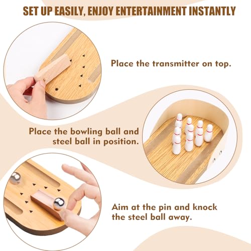 Mini Bowling Game Set, Wooden Tabletop Board Game | Portable Tabletop Play Kit, Stress Relief Desktop Toy, All-Ages Gift, White Elephant Present For Office Gatherings