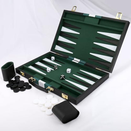 Backgammon Set - Classic Board Game with Premium PU Leather Case - Portable Travel Strategy Backgammon Game Set for Adults, Kids Family Game Night, Vacation & Gifts (15 inch Medium, Black) - color: Black, style: 15inch