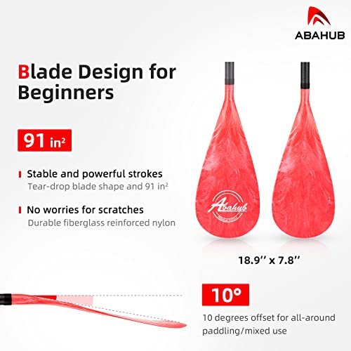 Abahub Carbon Fiber SUP Paddles, 1 x 3 Section Adjustable 67" - 86" Carbon Fiber Shaft, Lightweight Stand-up Paddle Oars for Paddleboards, with a Carrying Bag - color: Carbon Fiber Shaft & Red Wave Print Plastic Blade