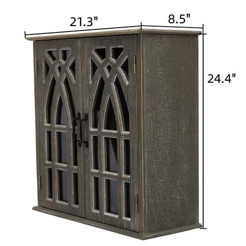 LKTART Solid Wood Wall Mounted Bathroom Cabinet,Hanging Kitchen Cabinet | Farmhouse Wall Mounted Wood Storage Cabinet;Window Pane Glass Door;Adjustable Shelves;Kitchen;Bathroom;Dining Room - color: Antique Black