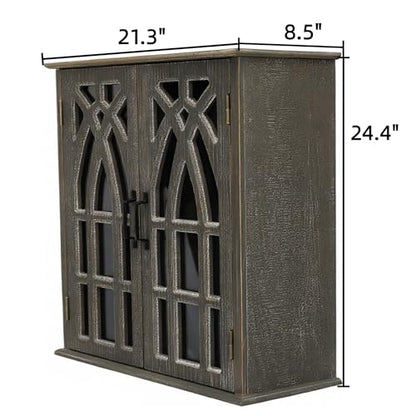 LKTART Solid Wood Wall Mounted Bathroom Cabinet,Hanging Kitchen Cabinet | Farmhouse Wall Mounted Wood Storage Cabinet;Window Pane Glass Door;Adjustable Shelves;Kitchen;Bathroom;Dining Room - color: Antique Black