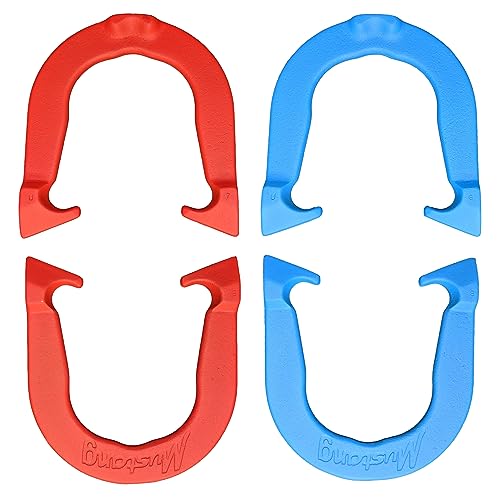 Mustang Professional Pitching Horseshoes- Made in The USA - color: Red & Blue- 2 Pair Set (4 Horseshoes)