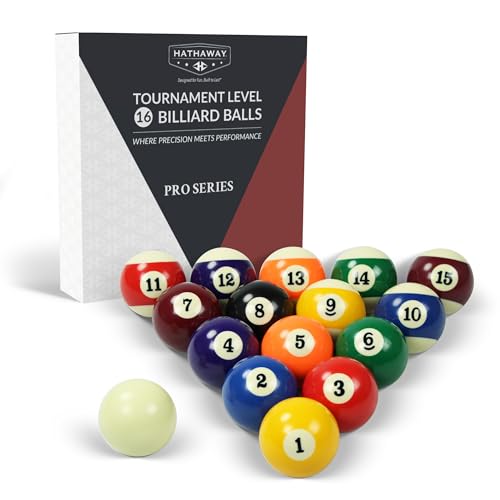 Hathaway Regulation Pool Balls Billiard Set of 16 - Standard Pool Table Accessories with 7 Striped, 7 Solid-Colored, a Black 8-Ball, and a White Cue Ball