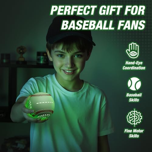 HYES Light up Baseball with LED Rechargeable, 9 Lighting Modes Glow in The Dark Baseball Gifts for Boys 8-12, Official Size Leather Weighted Balls for Day Night Indoor Outdoor Sport Game - size: led baseball- with glove