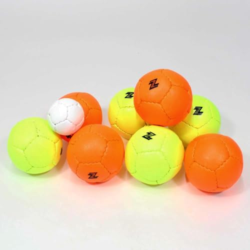Zeekio Travel Bocce Set - Weather Resistant - Indoor Outdoor- Comes with Nylon and Mesh Adjustable Drawstring Carry Bag! (Neon Orange/Neon Yellow) - color: Neon Orange / Neon Yellow