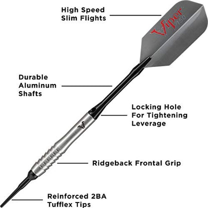 Viper V-Factor 90% Tungsten Soft Tip Dart Set with Case - style: Partial Shark Fin (20 Grams)