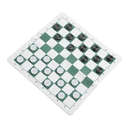 Outdoor Checkers, Folding PU Leather Camping Games Checkers Set with 24 Pieces for Kids Adults Family Picnics Parties Lawn BBQ (Green) - color: Green