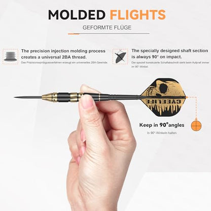 CyeeLife Brass Steel Tip Darts Set 24g,3 Pack Professional Metal Darts Set,Includes Integrated Dart Flights and Shafts,Dart Sharpener and Darts Case