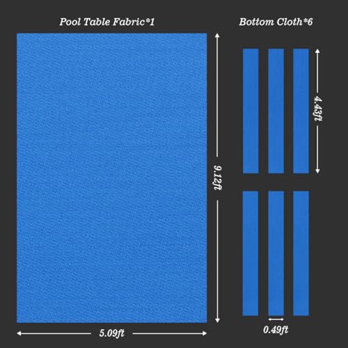KONLLEN 9' Pool Table Felt and Pool Table Accessories(with 6 Cloth Strips Pre Cut Billiard Table Cloth Felt Billiard Cloth and 2-1/4" Regulation Size 16 Pool Balls Billiard Set)