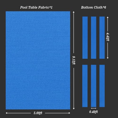 KONLLEN 9' Pool Table Felt and Pool Table Accessories(with 6 Cloth Strips Pre Cut Billiard Table Cloth Felt Billiard Cloth and 2-1/4" Regulation Size 16 Pool Balls Billiard Set)