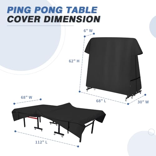 Ping Pong Table Cover Outdoor Waterproof, Dual Function Table Tennis Cover Fits Both Folding Tables and Flat Tables Indoor & Outside 68" L x 6"/30" W x 62" H, Black - color: Black