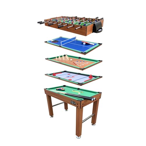 KICK Hexad 48" 6-in-1 Multi Game Table – Foosball, Billiards/Pool, Glide Hockey, Ping Pong, Mini-Shuffleboard & Mini-Bowling - color: Brown