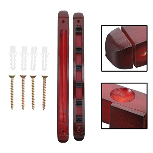 POPETPOP Wood Pool Cue Stand Wine Red 6-Hole Wall-Mounted Billiards Rod Display Rack Set for Home Use
