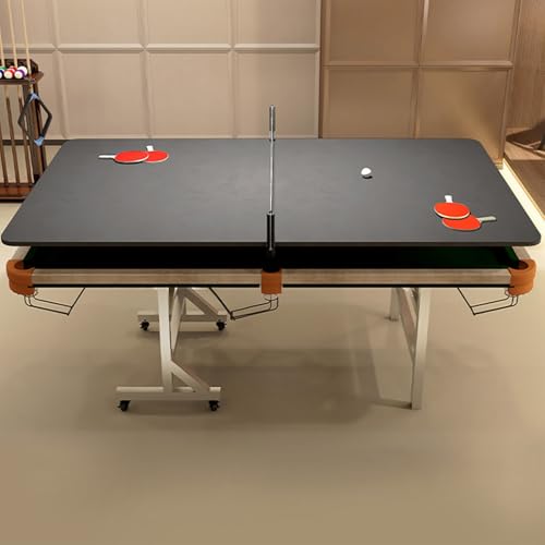 2-in-1 Pool & Ping Pong Table with Foldable Legs, Pool Table, Brass/Carbon Steel,Small Pockets for Pro Training & Family Fun - size: B 200CM Carbon Steel
