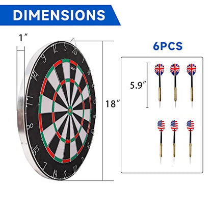 GSE Games & Sports Expert 18" Regulation Size Steel Tip Dartboard Game Set. Excellent Bristle/Sisal, Paper Baseball, Bullseye, Dart Board Game Set (Several Styles Available) - style: 2-in-1 Flocking Bullseye/Dart Board Set