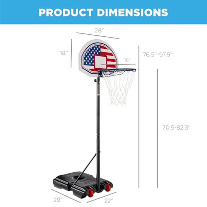 Best Choice Products Kids Height-Adjustable Basketball Hoop, Portable Backboard Set w/ 2 Wheels, Fillable Base, 70.5in to 82.3in Tall - style: American Flag