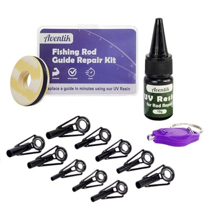 Aventik Fishing Rod Tip Repair Kit - Includes Eyelet Replacements & Tools - style: UV Tip Repair Kit