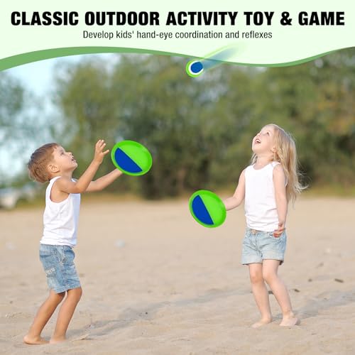 Sticky Toss and Catch Ball Game Set - Kids & Toddlers Outdoor Indoor Activity Toys for Boys Girls 3 4 5 6 7 8-12 Year Old - Great Games for Beach Pool Yard - Birthday Gifts Easter Basket Stuffers - size: 2 paddles 2 balls