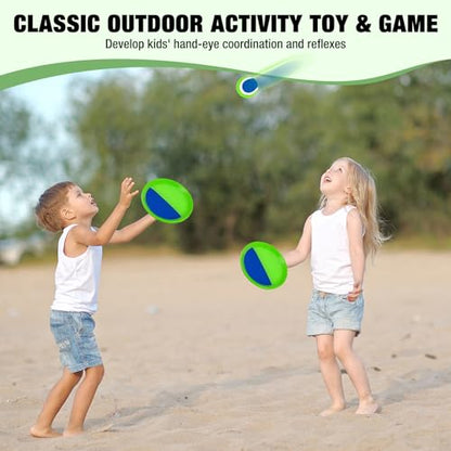 Sticky Toss and Catch Ball Game Set - Kids & Toddlers Outdoor Indoor Activity Toys for Boys Girls 3 4 5 6 7 8-12 Year Old - Great Games for Beach Pool Yard - Birthday Gifts Easter Basket Stuffers - size: 2 paddles 2 balls