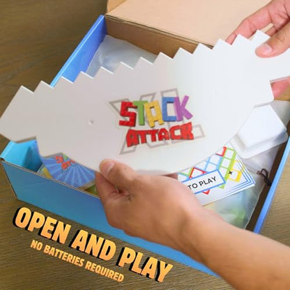 Stack Attack XL Tower Game, Giant Tabletop Games for Kids & Adults, Family Game Night Building Block and Stacking Gifts, Includes 100 Pcs & 36 Cards, Balance Novelty Toy Gift