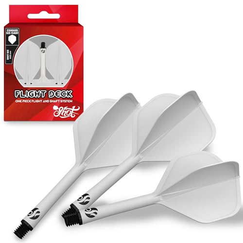 Shot! Darts Flight Deck One Piece Dart Flight and Shaft System, Reduced Deflections, Standard Shaped Flight (350 Micron) Available in Set of 3 - color: White, size: Medium