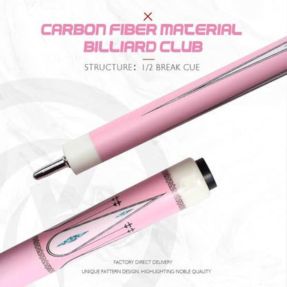 Carbon Fiber Pool Cue – 12.9mm, 14mm and 12.4mm, 2-Piece Billiard Cue Stick for Women/Men, Professional Break Cue for Snooker, 8-Ball, 9-Ball, Home & Club Use - color: Pink 2