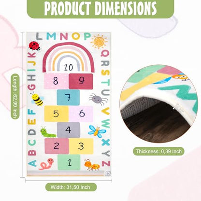 Hopscotch Rug for Kids, Hopscotch Play Mat, ABC Classroom Learning Mat, Small Kids Rug for Playroom, Non-Slip Educational Carpet for Kids Room or Classroom (Numbers & Squares)