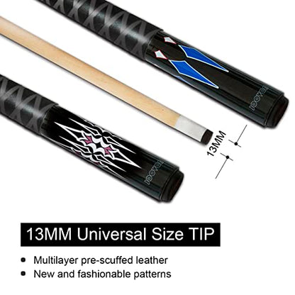 Pool Sticks Set of 4 and Pool Sticks Set of 2 with 13mm Cue Tip 58" Pool Cue with Rubber Anti-Skid Sleeve - color: POOL CUES SET OF 2