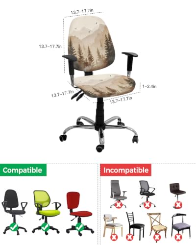Savannan Office Chair Cover, Foggy Mountain Forest Tree Bird Protective Stretch Elastic Universal Cover for Desk Task Chair,Computer Rotating Chair 1 Pcs Retro Natural Scenic Theme