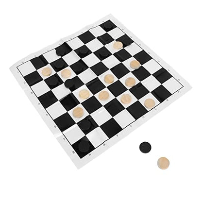 Wooden International Checkers, 28 Piece Grain Wood Chess Set with Reversible Board for Kids and Adults, Classic Indoor Outdoor Game for Family Camping Backyard