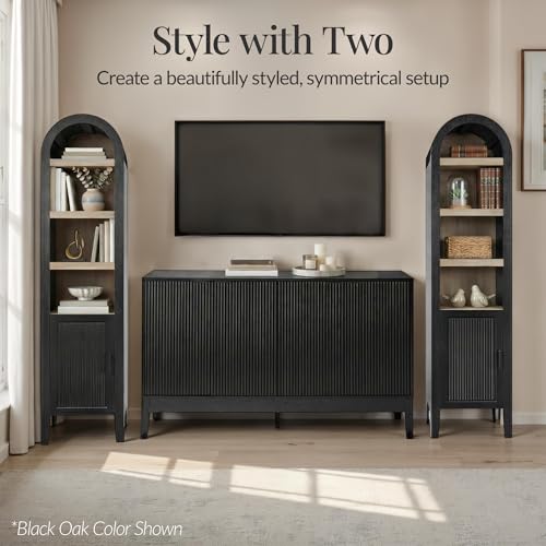 Best Choice Products 72" Tall Narrow Arched Pantry Cabinet w/Reeded Door, 4-Tier Bookshelf, Armoire, Hutch, Bookcase, Storage Cabinet w/Adjustable Shelves, for Dining Room and Livingroom - Walnut - color: Narrow - Walnut