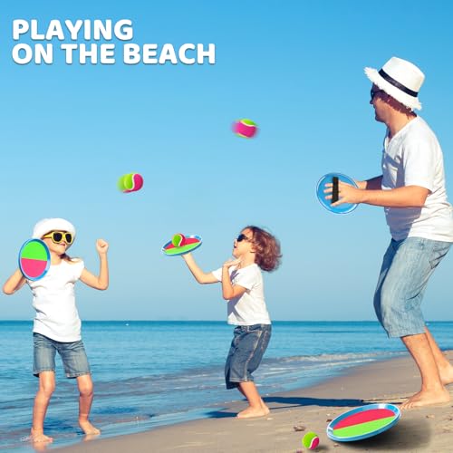 Toss and Catch Ball Game Set, Beach Outdoor Toys for Kids Boys with Paddle, Balls and Storage Bag, Yard Backyard Outside Indoor Toys Games Gifts for Kids Boys Girls Ages 3 4 5 6 7 8 9 10 - style: 2 Paddles & 2 Balls