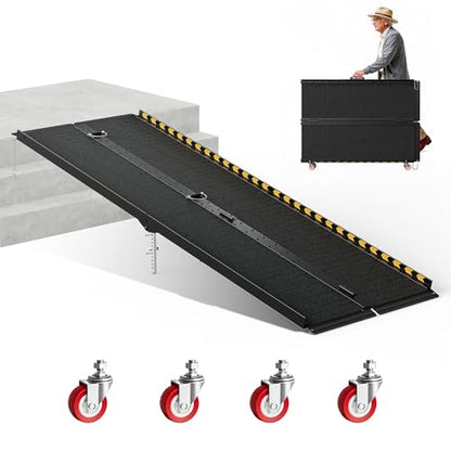 CAMMOO 7 FT Portable Wheelchair Ramp-800LBS Heavy-Duty, High-Strength Aluminum Alloy with 4 Adjustable Legs, 4 Wheels, Triple Anti-Slip and Seamless Design, Ideal for Home Steps, Threshold, Doorways - size: 7 FT