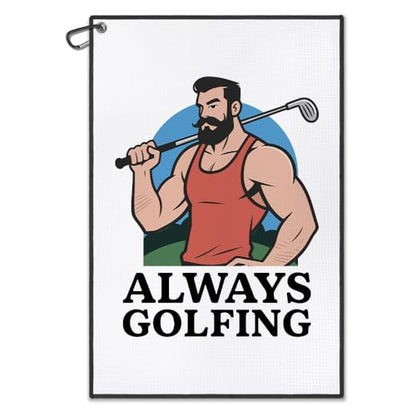 DYJYBMY Always Golfing Printed Golf Towel with Clip, Retro Golf Towel for Men, Retirement Gifts for Golfing Lover, Father's Day Birthday Appreciation Gifts for Grandpa Uncle Dad Husband Golfer - color: White03