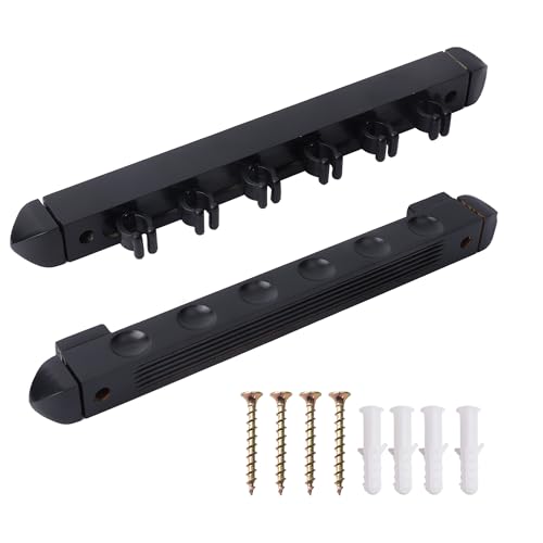 GSE Games & Sports Expert 2-Piece 6/8/12 Billiard Pool Cue Rack Wall Mounted Holders, Billiard Cue Sticks Wall Rack Set - style: 6 Cue - Black