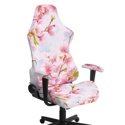 Suobstales Cherry Blossom Pattern Gaming Chair Cover, Stretchy 4pc/Set Ergonomic Office Computer Game Chair Slipcovers with Armrest Covers/Back Covers/Seat Cover for Reclining Racing Gaming Chair - color: Cherry Blossom