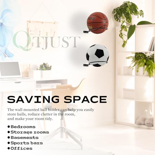 Mounted Ball Wall Storage Display Universal Ball Rack Metal Black Rack Holder Space Saver for Basketball Football Volleyball Soccer Storage Display - size: 8 Pack/6in